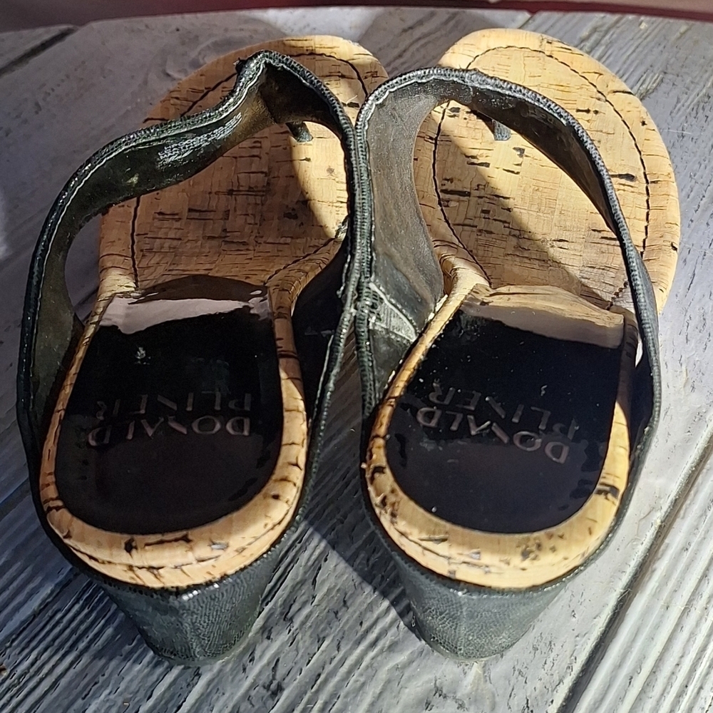 Donald J. Pliner Cork Metallic Black/Tan Leather Upper Malone Wedge Sandals 9 - Picture 5 of 13
